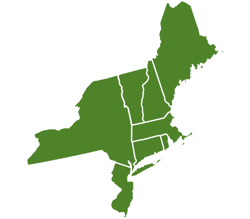 Green outlines of Farm Funding's eight-state territory